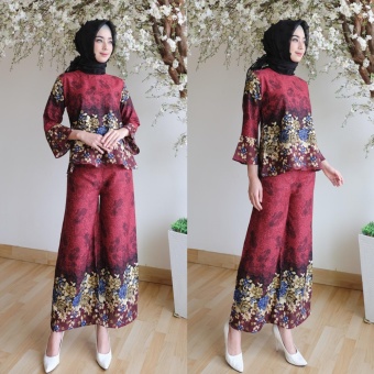 Gambar PondokHijabers Stelan Celana Kulot Plus Blouse Motif Bunga WarnaMaroon