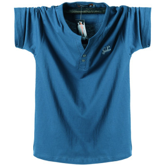 Gambar Pria v neck longgar lengan pendek t shirt t shirt (Sapi biru)