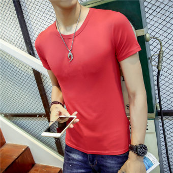 Gambar Putih musim panas pria Slim t shirt (Leher bulat merah lengan pendek)