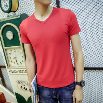 Harga Putih musim panas pria Slim t shirt (V neck berwarna merah lengan
pendek) Online Terbaik