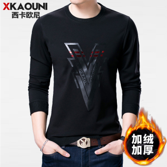 Harga Penawaran Qiudong ditambah beludru muda kemeja leher bulat tebal lengan panjang t-shirt (