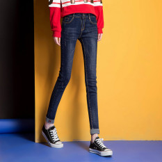 Sederhana tipis celana pensil kaki siswa versi Korea dari Slim celana jeans (Biru hitam)