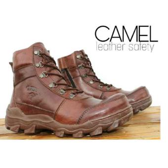 Gambar Sepatu Boots Pria Keren Camel 001 Pull Up Leather Brown Safety