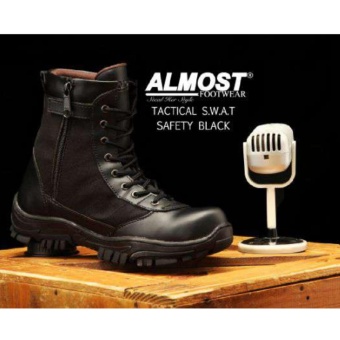 Gambar Sepatu Tracking Safty Boots Pria   ALMOST TECTICAL SWAT SAFTY   Black