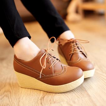 Gambar Sepatu Wedges Platform Wanita   Coklat