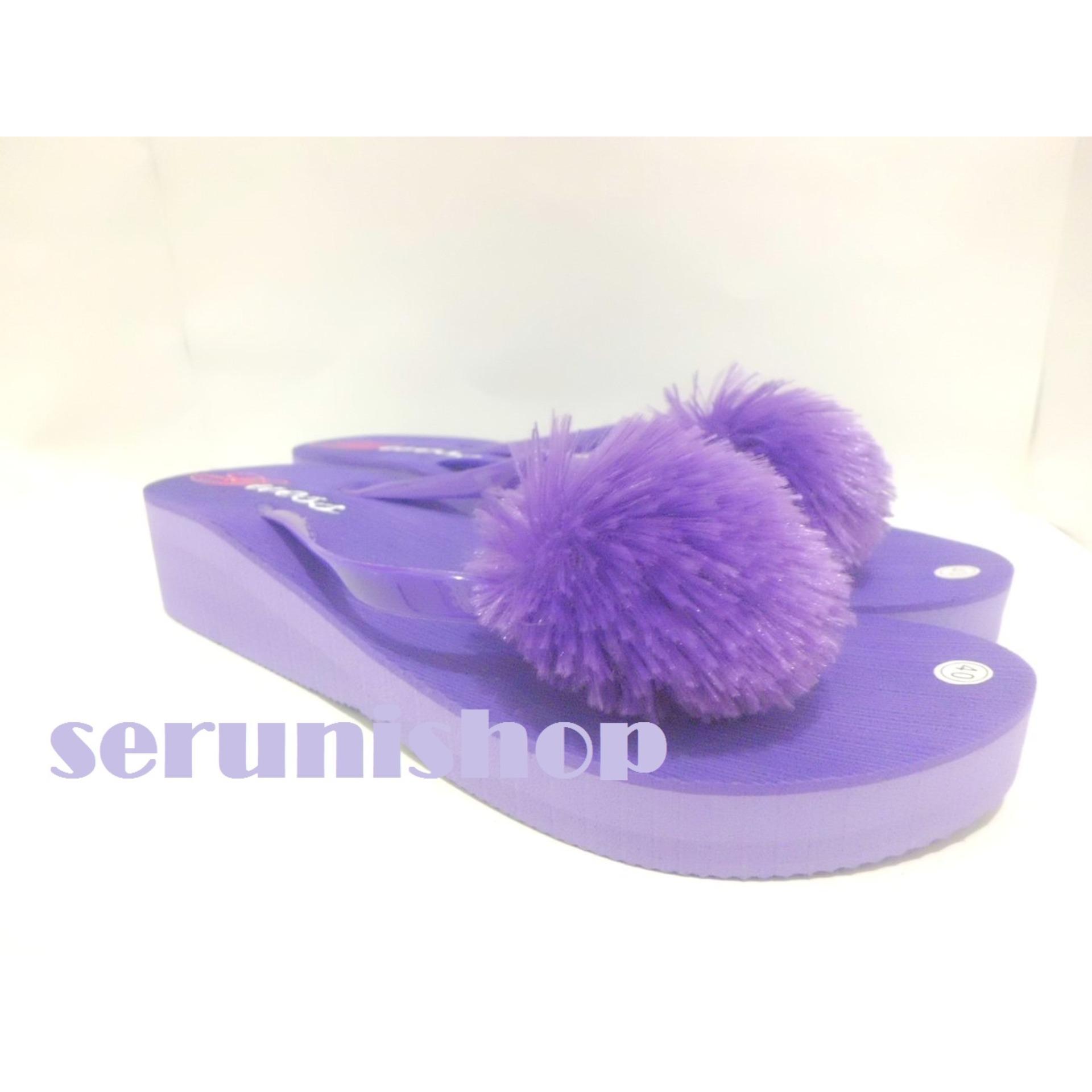 Seruni Flat Sandals Jepit Wedges Pompom