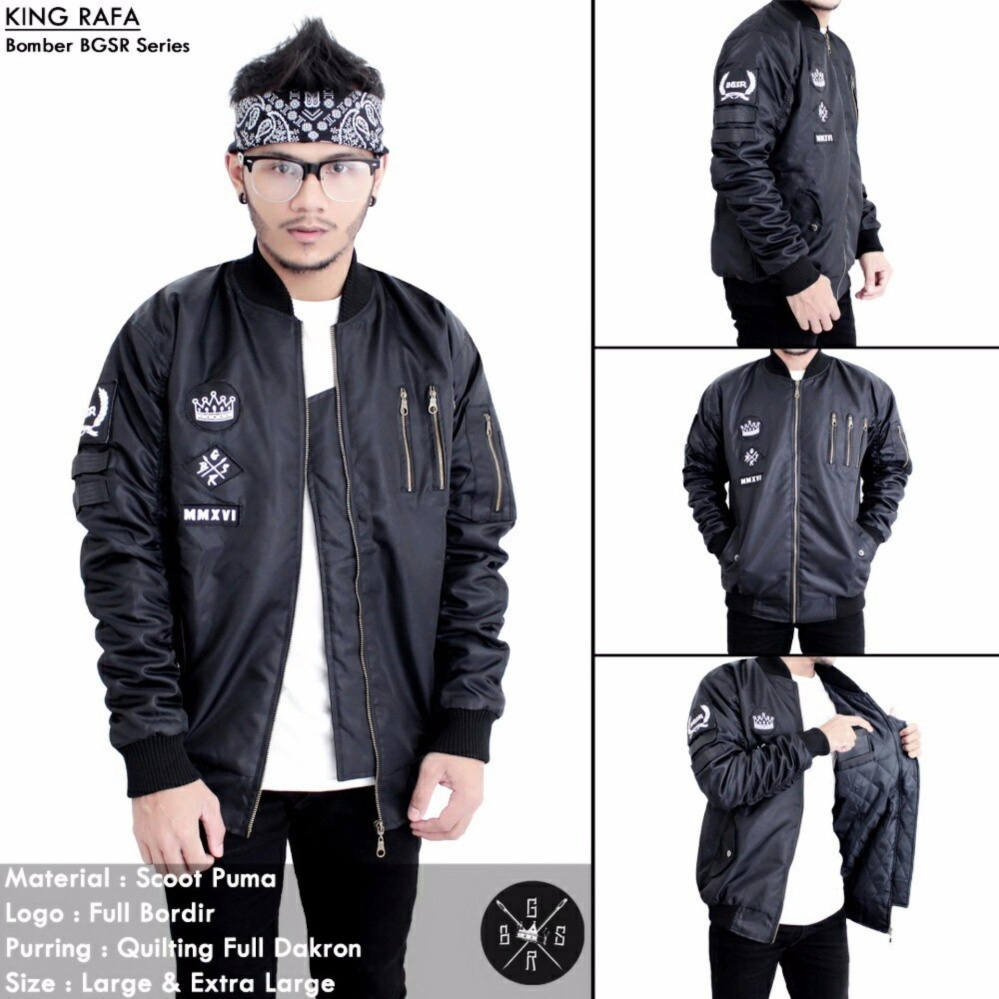 BGSR Jaket Pria Bomber Scotch Pilot logo bordir - ( Hitam )