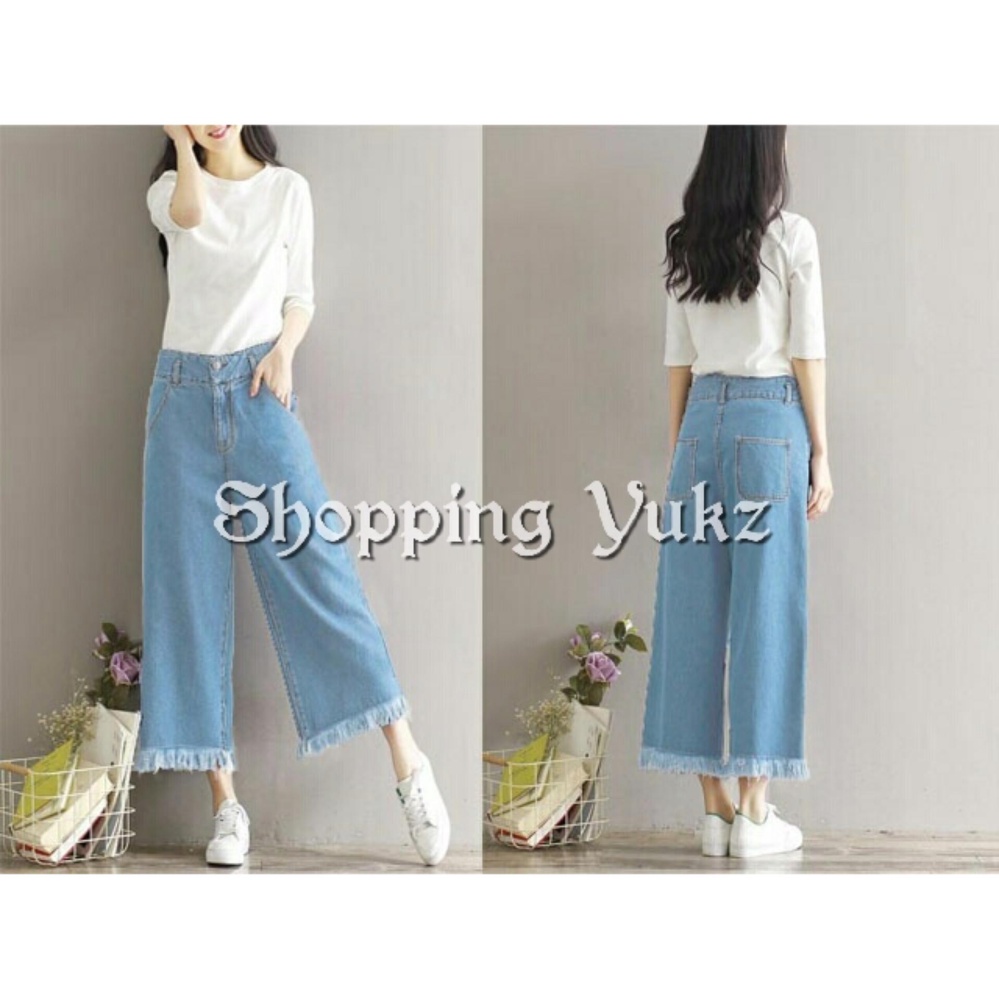 Shopping Yukz Celana Kulot Jeans Wanita Yoona SOFT BLUE Celana