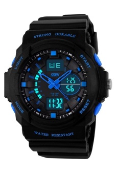 SKMEI Commander Hitam Biru - Jam Tangan Pria - Strap Karet - 0955 Sport Black Blue + Free Box Jam Tangan Flash  