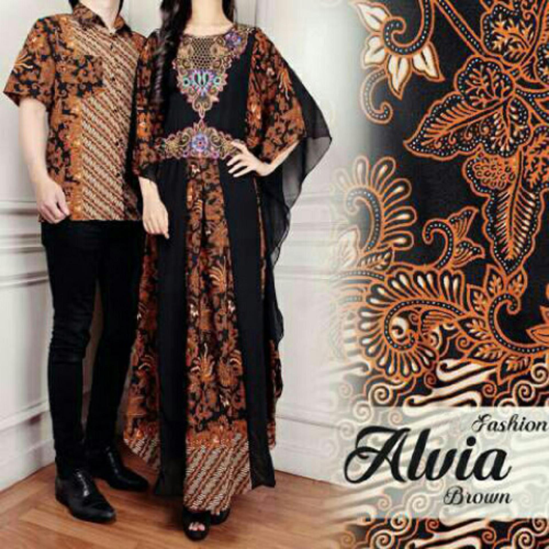 SR Collection Couple Batik Muslim Pria Wanita Alvianasyah - Navy