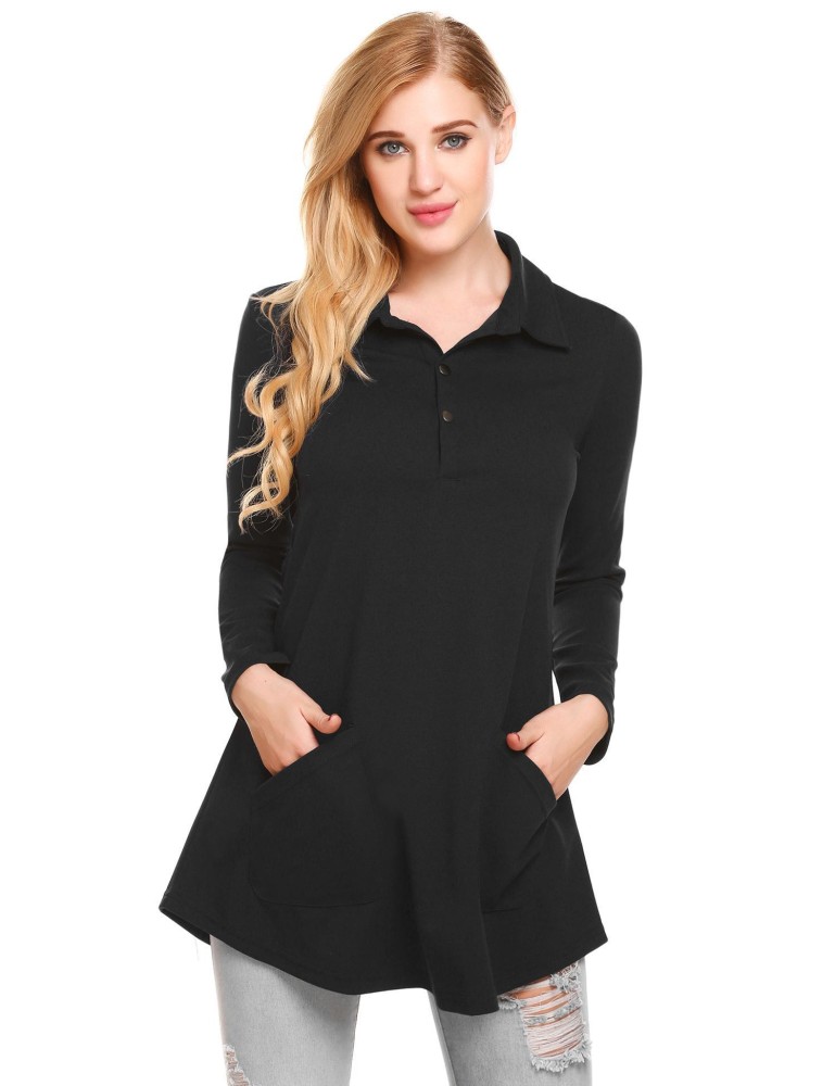 SuperCart Kasual Wanita Turn-down Collar Lengan Panjang Tombol Padat Pocket Sexy Shirt Blus Atasan (Hijau) -Intl