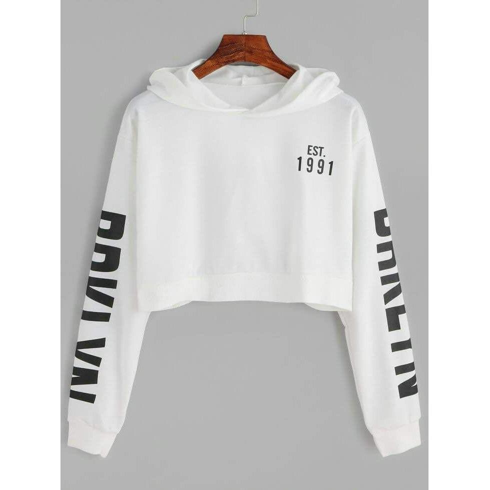Sweater Wanita Crop Top Brklyn Est 1991 White
