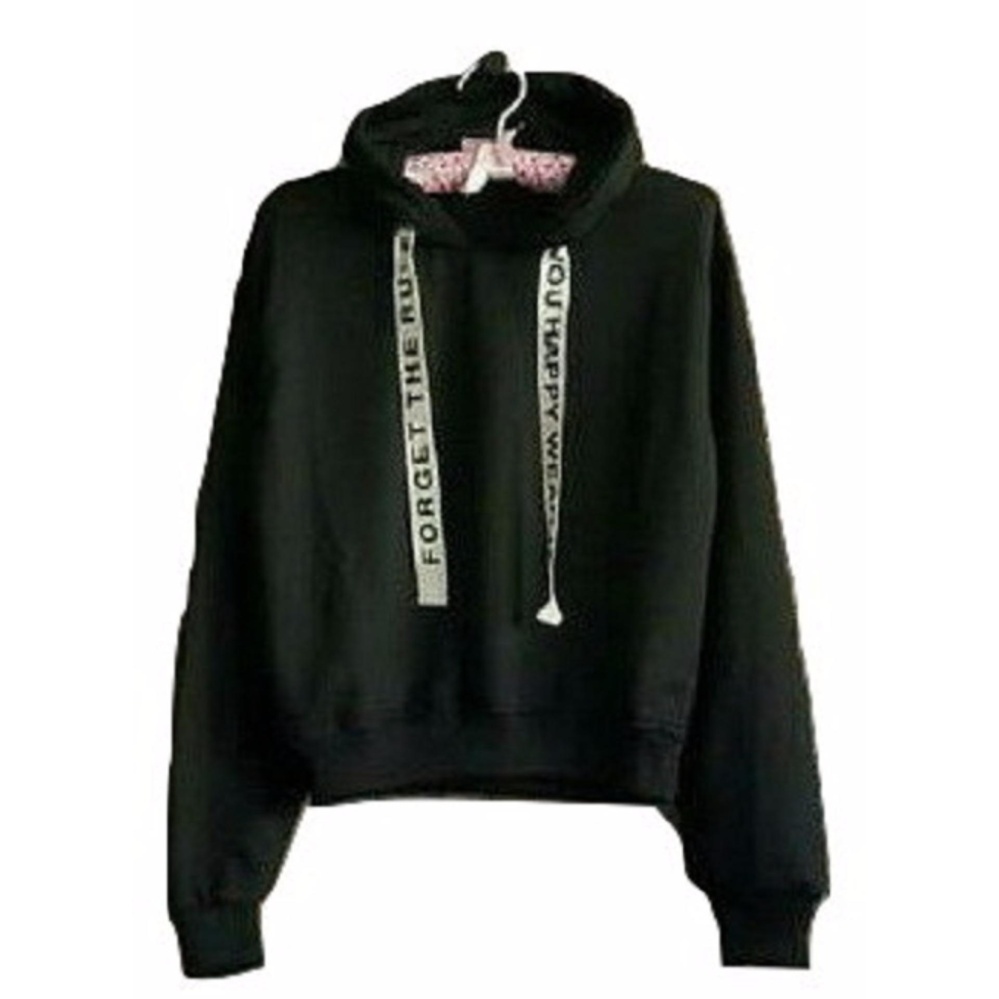 Sweater wanita -  Sweater Croope Tali Tulis - Baby Terry - Hitam