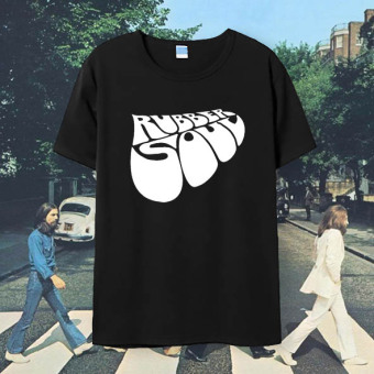 Gambar The Beatles Rock Rubber kapas t shirt lengan pendek musim panas (Rubber Soul hitam T)