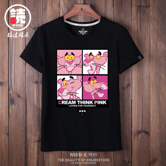 Gambar Tide merek baru Slim versi Korea dari t shirt (Hitam Pink Panther ClF)