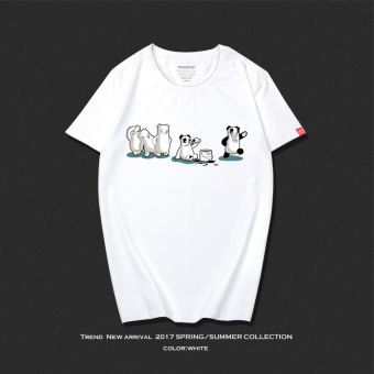 Gambar Tide Merek Kartun Kapas Laki laki Panda T shirt (Putih dapat kucing dari seluruh gaun keberangkatan) (Putih dapat kucing dari seluruh gaun keberangkatan)