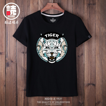 Gambar Tide merek katun kasual lengan pendek pria t shirt (Hitam pasang harimau)