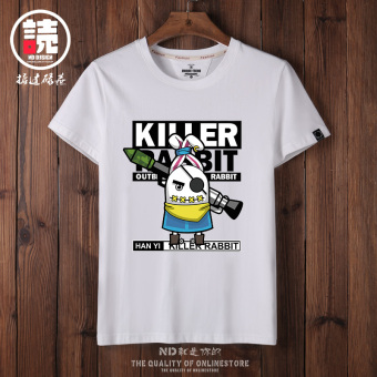 Gambar Tide merek Korea Fashion Style lengan pendek pria t shirt (Putih kelinci pembunuh CSP) (Putih kelinci pembunuh CSP)