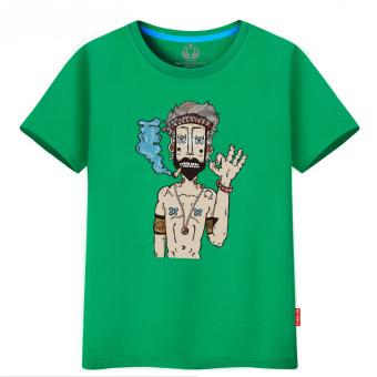 Gambar Tide merek musim panas Korea merokok pria lengan pendek t shirt dicetak (Hijau)
