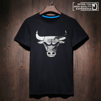 Gambar Tide merek pria lengan pendek t shirt (Hitam Bulls retro DBA)