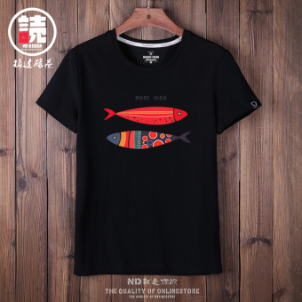 Gambar Tren baru merokok dicetak t shirt (Hitam ikan merah HGE)