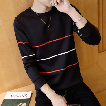 Tren Tambah Beludru Leher Bulat Slim Pakaian Pria Kaos Sweater T-shirt (Tiga bar