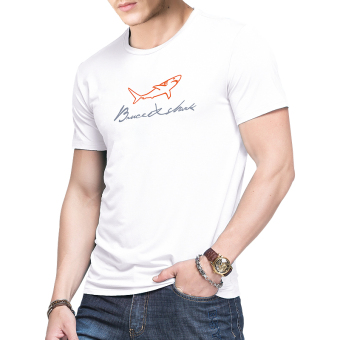 Gambar Trendi Warna Solid Pria Lengan Pendek Bruce   Shark Ukuran Besar Baju Dalaman T shirt (Putih)