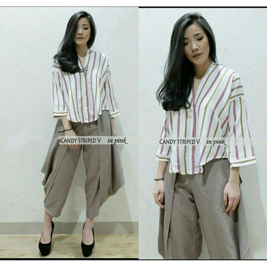 trendshopee Atasan Wanita Candy Strip V