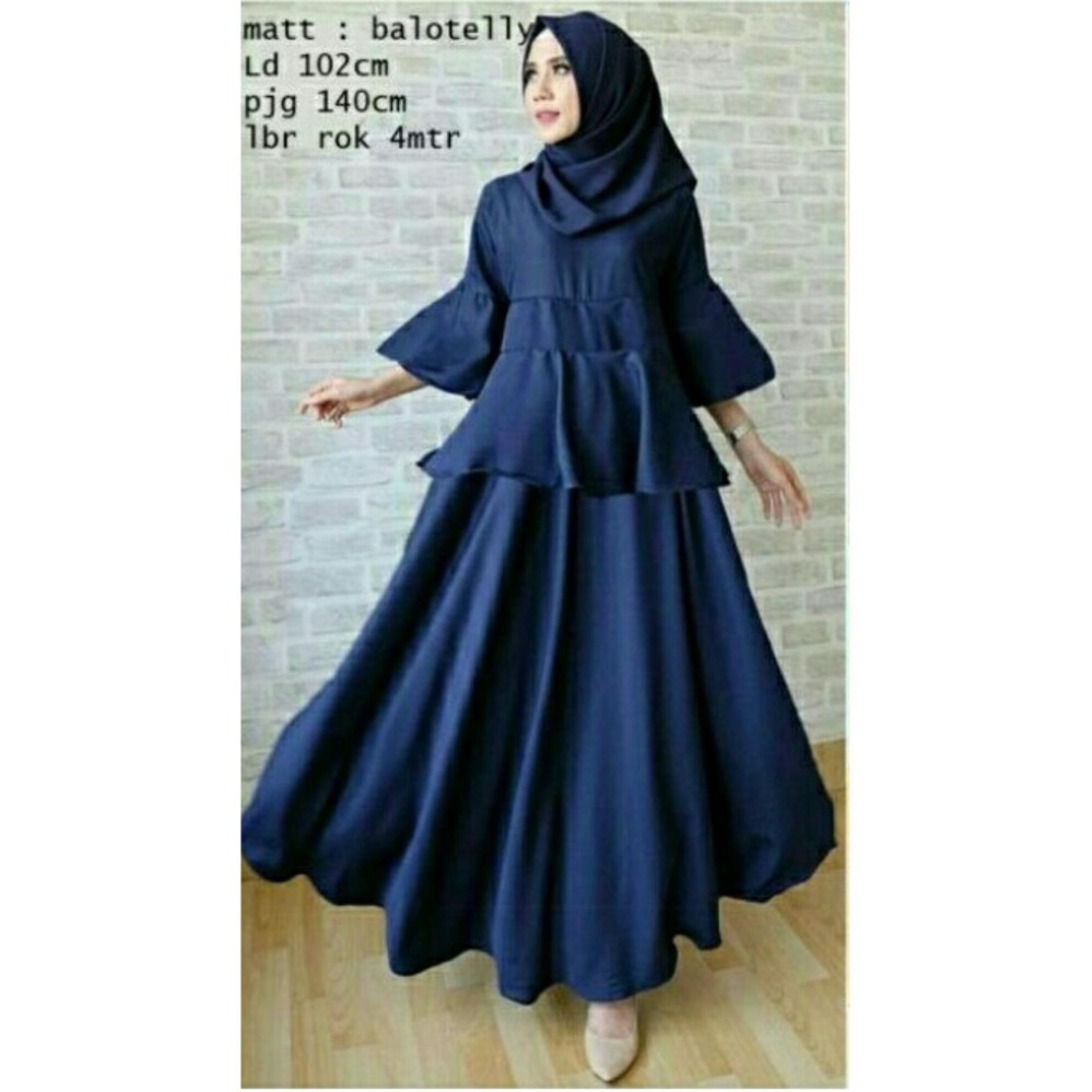 UC Gamis Dress  Baju Kurung Syari / Hijab Muslim Syar'i / Dress Wanita Muslimah / Terusan Balotely (Lili) 7T - Navy