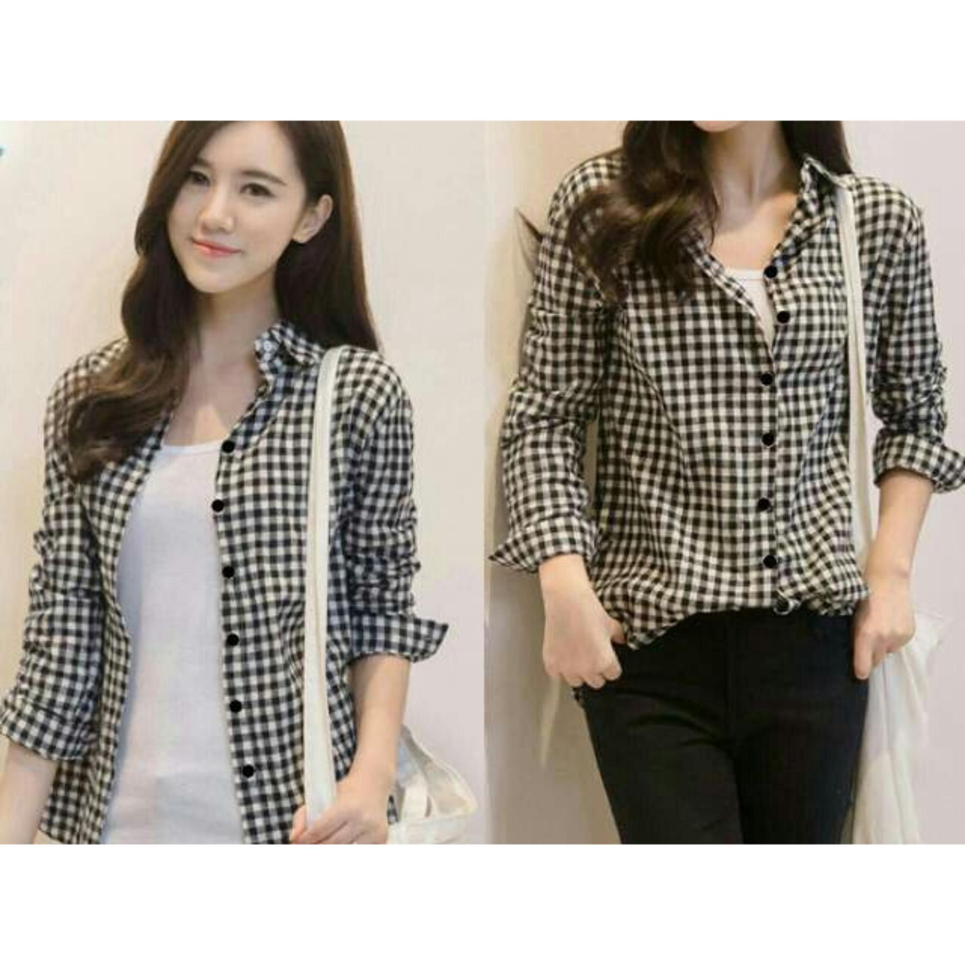 UC Kemeja Wanita Lengan Panjang Vega / Kemeja Kotak / Kemeja Yuka / Kemeja Kerja Formal / Kemeja santai Wanita kasual / Blouse Polos NR - Hitam - Kemeja Formal Wanita / Kemeja Kerja Wanita / Long Hem Wanita / Atasan Wanita / Kemeja Casual Wanita D2C