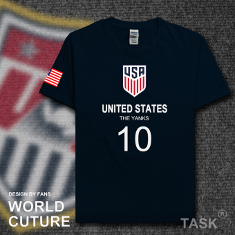 Gambar USA kapas laki laki pakaian sepak bola t shirt (Lengan pendek biru tua)