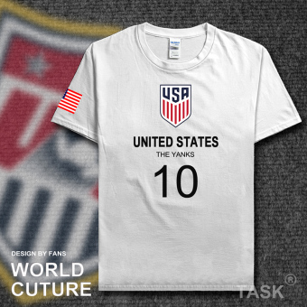 Gambar USA kapas laki laki pakaian sepak bola t shirt (Lengan pendek putih hitam kata)