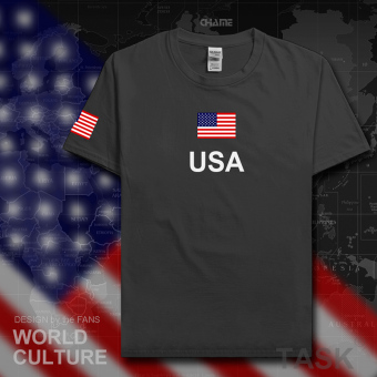 Gambar USA kasual katun sepakbola t shirt lengan pendek kemeja laki laki pakaian (Lengan pendek warna arang)