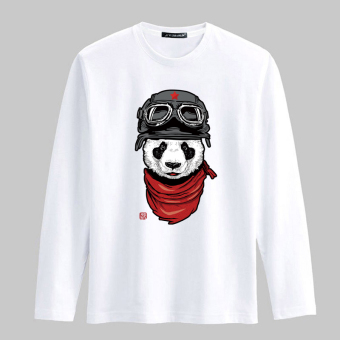 Gambar Versi Korea dari lengan panjang pria leher bulat t shirt (Pilot panda putih)