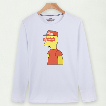 Gambar Versi Korea dari pria katun pria musim gugur lengan panjang t shirt (Putih Simpson penutup mata)