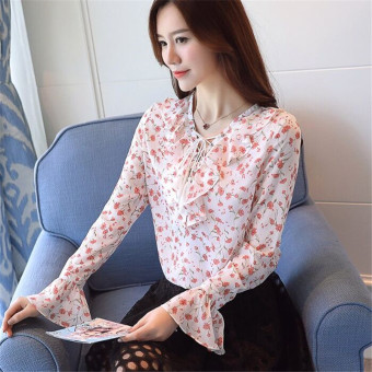 Review of Versi Korea perempuan lengan panjang baru longgar musim gugur kemeja kecil sifon kemeja (