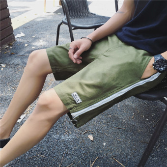 Gambar Versi Korea Pria musim panas jahitan celana pendek longgar elastis celana olahraga (Tentara hijau)