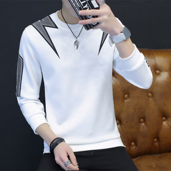 Gambar Versi Korea Pria Musim Semi dan Musim Gugur pencetakan sweater t shirt (7405 putih)