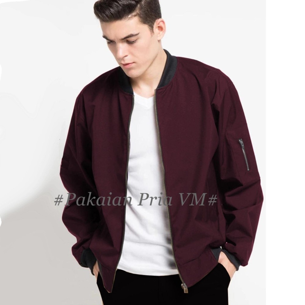 VM Jaket Bomber Merah Maroon