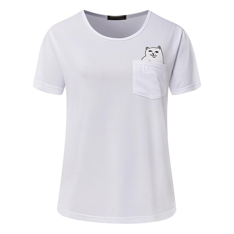 Wanita Atasan Kasual Musim Panas Beberapa Tops Polos Pullover Saku Leher O Lengan Pendek Cat Print Kaos-International Wanita Atasan Kasual Musim Panas Beberapa Tops Polos Pullover Saku Leher O Lengan Pendek Cat Print Kaos-International