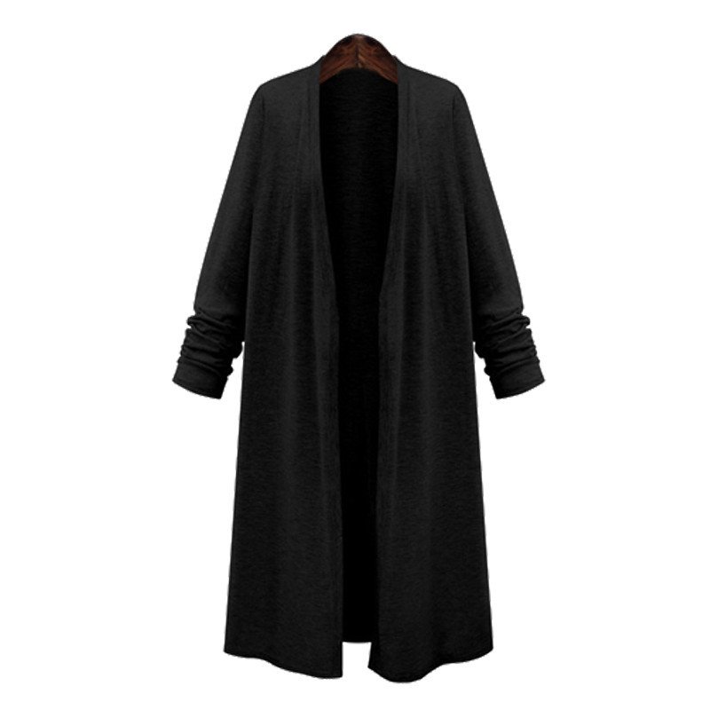 Wanita Cardigan longgar jaket panjang jas hujan jaket kasual lengan panjang Top (hitam) - International