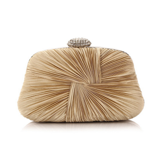 Wanita elegan tas Clutch pesta malam kristal berkerut tas bahu(coklat) - ?