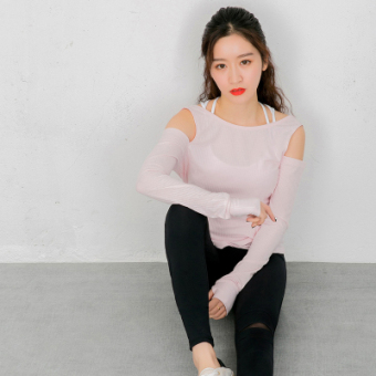 Warna baru awal musim semi kebugaran yoga benang kemeja t-shirt (Merah muda)