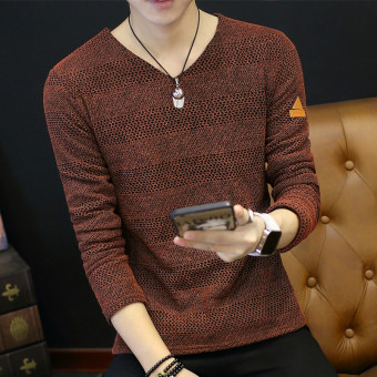 Gambar Warna solid musim panas pria Slim versi Korea dari lengan pendek t shirt (F012 merah anggur)