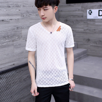 Gambar Warna solid musim panas pria Slim versi Korea dari lengan pendek t shirt (Lengan pendek F013 putih)