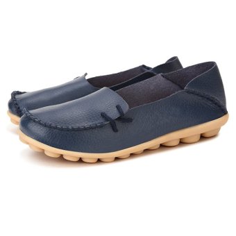 Women Shoes Leather Beanie Flat Shoes Summer Spring Autumn Slip-on Knot Non-slip Woman Ladies Soft Loafers Flats Dark Blue - Intl Juni 2018 - 4 Women Shoes Leather Beanie Flat Shoes Summer Spring Autumn Slip-on Knot Non-slip Woman Ladies Soft Loafers Flats Dark Blue - intl - 4
