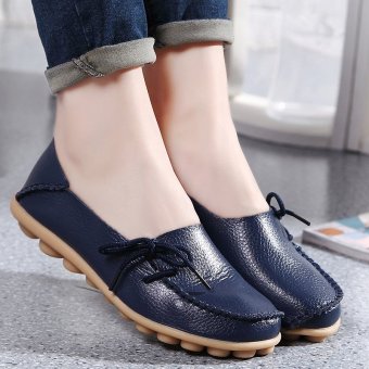 Women Shoes Leather Beanie Flat Shoes Summer Spring Autumn Slip-on Knot Non-slip Woman Ladies Soft Loafers Flats Dark Blue - Intl Juni 2018 - 2 Women Shoes Leather Beanie Flat Shoes Summer Spring Autumn Slip-on Knot Non-slip Woman Ladies Soft Loafers Flats Dark Blue - intl - 2