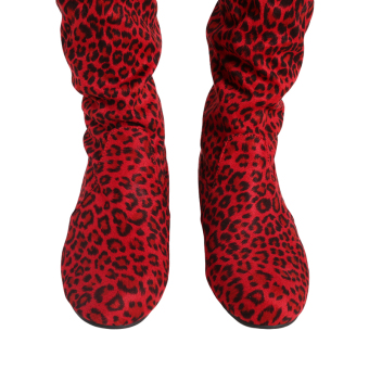YingWei Women Winter Boots Leopard Anti-Skidding Inner HeightenFlat Bottom High Knee Long Boots Red Juni 2018 - 2 YingWei Women Winter Boots Leopard Anti-Skidding Inner HeightenFlat Bottom High Knee Long Boots Red - 2