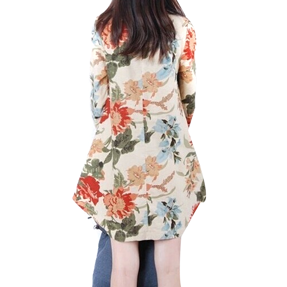 ZANZEA baru linen lengan baju seksi wanita bunga panjang v-leher pendek .