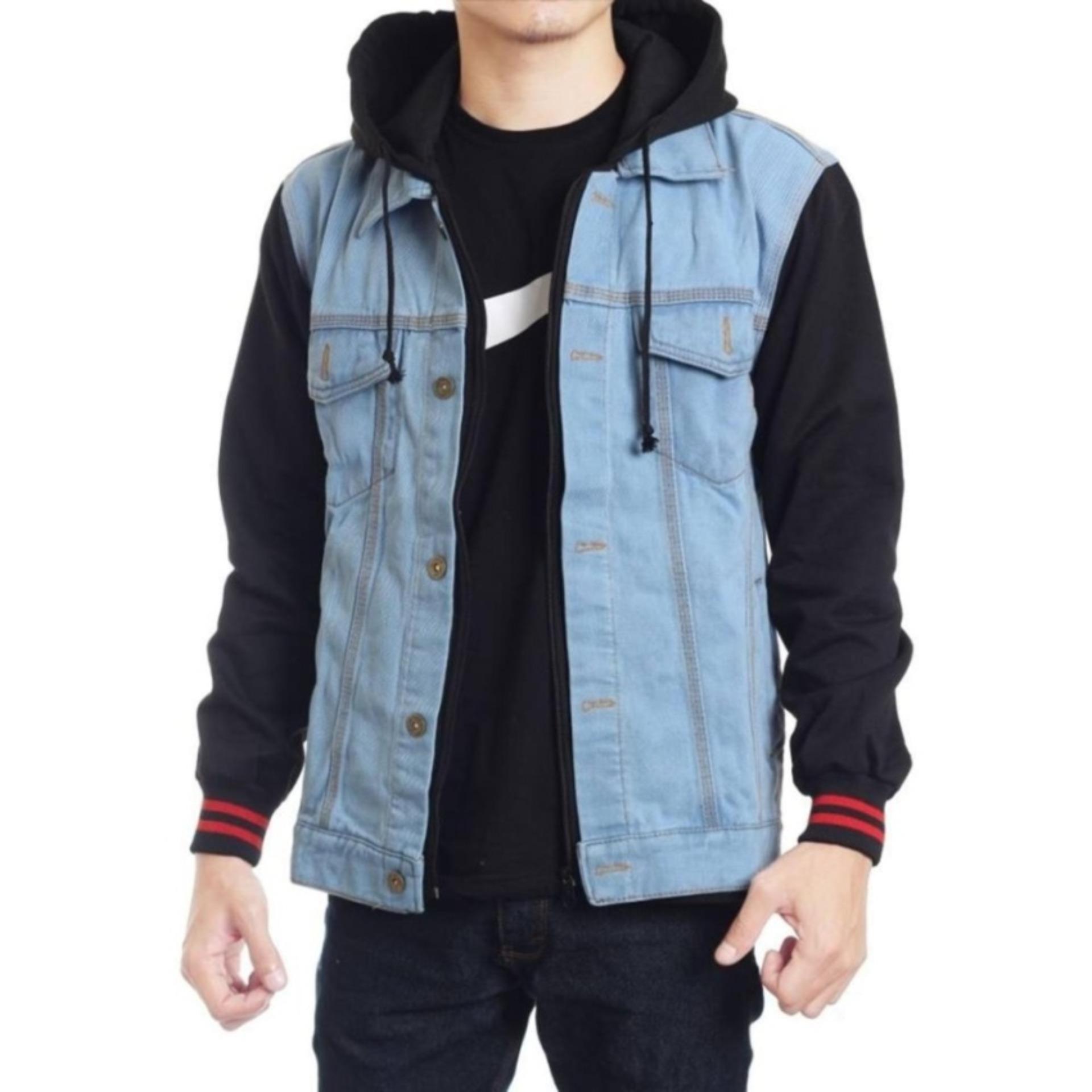 Zens Jaket Denim Hoodie Boy Kombinasi Fleece - Biru Muda